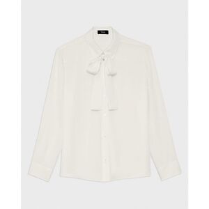 Theory Women's Ivory Silk Georgette Tie Neck Button Down Blouse Size Large NWOT